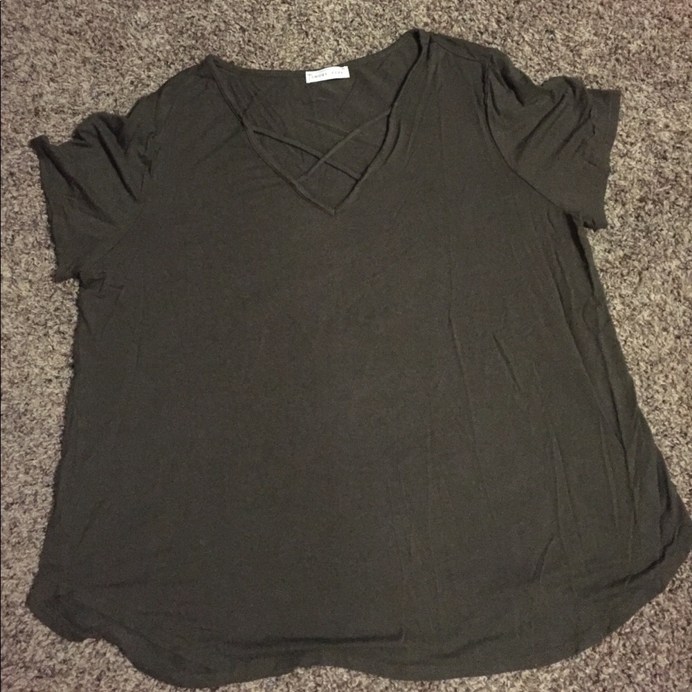 Hunter green strappy neckline tee